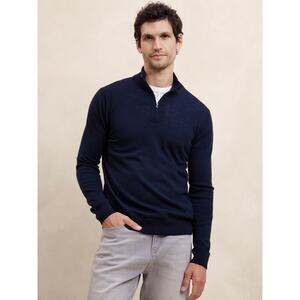 NEW Banana Republic Merino Wool Quarter-Zip Sweater L Deep Navy Mock Neck NWT